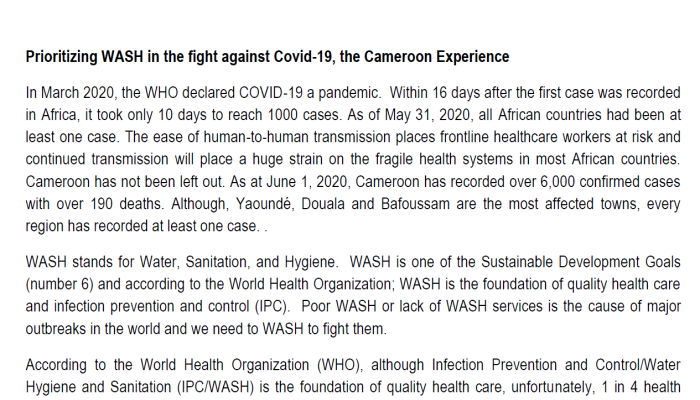 Priotizing WASH in the fight against Covid 19